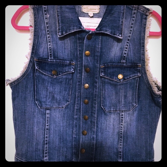 Current/Elliott The Sleeveless Snap Jeans Jacket L - Picture 2 of 4